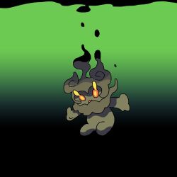  1other commentary_request full_body gradient_background green_background marshadow no_humans open_mouth orange_eyes pokemon pokemon_(creature) saboteri_(savot) sinking solo underwater 