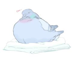 animal_focus bird commentary english_commentary english_text fluffy_holidays highres no_humans original pigeon simple_background sleeping white_background 