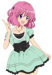  colored dress highres jewelry momo_velia_deviluke open_mouth pendant pink_hair pointing purple_eyes short_hair simple_background smile to_love-ru toloveru twintails violet_eyes 