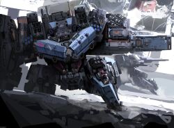  absurdres ammunition_pouch assault_visor beam_cannon commentary cqcnorthfish dated_commentary energy_cannon firing gun gunpod highres holding holding_weapon looking_at_viewer mecha mecha_focus military military_vehicle missile missile_pod no_humans no_lineart non-humanoid_robot original pouch robot rock science_fiction shoulder_cannon smoke smoke_grenade spider_tank standing walker_(robot) weapon 