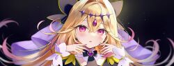  1girl absurdres aria_(ariacue) blush braid brooch commentary_request cure_arcana_shadow gradient_hair hair_between_eyes hair_intakes heart heart_brooch highres jewelry looking_at_viewer meitantei_precure! moria_luluka multicolored_hair open_mouth pink_eyes pink_hair portrait precure smile solo 