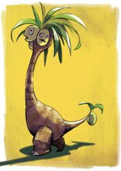  alolan_exeggutor border claws commentary_request fangs full_body no_humans pokemon pokemon_(creature) saboteri_(savot) shadow solo white_border yellow_background 