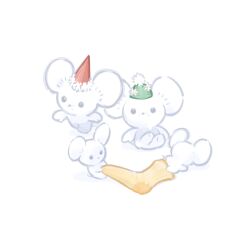  ffccll green_hat hat maushold maushold_(family_of_four) no_humans pokemon pokemon_(creature) pokemon_focus red_hat simple_background socks standing unworn_socks white_background yellow_socks 