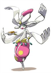  1other closed_mouth commentary_request curry food full_body green_eyes holding holding_plate medicham mega_medicham mega_pokemon plate pokemon pokemon_(creature) saboteri_(savot) solo white_background 