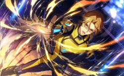  1boy brown_eyes brown_hair facial_hair game_cg gloves goatee happy_elements headset helios_rising_heroes highres jay_kidman male_focus non-web_source official_art open_mouth solo teeth 