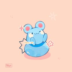  artist_name azurill black_eyes closed_mouth english_commentary highres looking_at_viewer melyn_art no_humans one_eye_closed pink_background pokemon pokemon_(creature) smile solo sparkle 