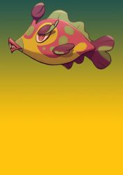  animal_focus bruxish commentary_request from_side full_body gradient_hair green_pupils multicolored_hair no_humans pink_eyes pokemon pokemon_(creature) saboteri_(savot) sharp_teeth solo teeth yellow_background 