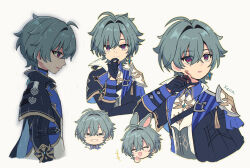  +++ 1boy :d :o ^_^ ahoge animal_ears anya's_heh_face_(meme) armor artist_name black_choker black_coat black_gloves blood blood_on_face blue_coat blue_shirt blush chibi choker closed_eyes closed_mouth coat collared_shirt commentary crossed_bangs earrings english_commentary genshin_impact gloves gold_trim grey_hair grin hair_between_eyes hair_intakes hand_on_own_chin hand_up jewelry lapels lohen_(genshin_impact) long_sleeves looking_at_viewer looking_down looking_to_the_side male_focus meme mole mole_under_eye multicolored_eyes multiple_views open_clothes open_coat open_mouth pauldrons profile rabbit_ears rain red_eyes shirt short_hair shoulder_armor simple_background single_earring single_pauldron sleeve_cuffs smile split_mouth tassel vision_(genshin_impact) white_background white_shirt wing_collar xerin_art 