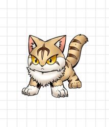  brown_eyes brown_fur cat claws commentary digimon digimon_(creature) english_commentary grid_background looking_at_viewer no_humans official_style oridigi original sewally1399982 solo tail 