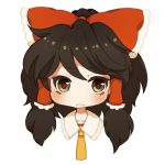  1girl blush bow bust chibi face hair_bow hakurei_reimu lowres necktie pepepo solo touhou wide_face wideface 