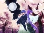  blue_hair flute instrument kaito kamui_gakupo katana moon purple_hair sword vocaloid weapon 
