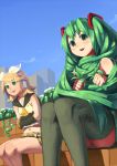  belt cold flying_ponpon green_eyes green_hair hair_ornament hairclip hatsune_miku kagamine_rin long_hair midriff navel panties skirt snot snow thigh-highs thighhighs twintails underwear very_long_hair vocaloid 