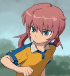  bad_id blue_eyes inazuma_eleven inazuma_eleven_(series) inazuma_eleven_go kirino_ranmaru male mizuhara_aki pink_hair raimon short_hair soccer_uniform solo twintails 