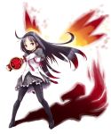  akemi_homura black_hair fiery_wings fire hairband highres kamen_rider kamen_rider_ooo kamen_rider_ooo_(series) long_hair magical_girl mahou_shoujo_madoka_magica nagisa_honoka pantyhose parody purple_eyes shadow shield skirt solo taja_spinner violet_eyes wings 