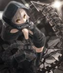  hoodie short_hair solo strength_(black_rock_shooter) tail thigh-highs thighhighs white_hair yato yellow_eyes 