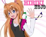  character_name hair_ribbon houjou_hibiki kingcat0404 long_hair musical_note open_mouth orange_hair precure ribbon staff_(music) suite_precure twintails two_side_up waving 