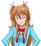  blue_eyes guhanshounen houjou_hibiki long_hair orange_hair precure school_uniform suite_precure twintails wink 