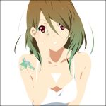  1girl dress extra hand_on_own_face k-on! looking_at_viewer lowres mizuki_makoto nail_polish red_eyes simple_background solo tachibana_himeko tattoo triangle white_background 