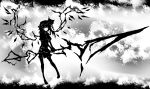  acryl flandre_scarlet hat highres monochrome polearm short_hair side_ponytail solo spear the_embodiment_of_scarlet_devil touhou weapon wings 