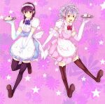  character_request genderswap gintama headdress maid maruki_(punchiki) punchiki sakata_gintoki shimura_shinpachi thigh-highs thighhighs waitress 
