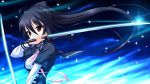  black_hair game_cg long_hair petals ponytail red_eyes sword tiny_dungeon weapon 