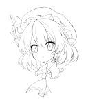  ascot bad_id brooch expressionless face hat hat_ribbon jewelry lineart liong monochrome portrait remilia_scarlet ribbon short_hair solo touhou 
