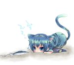  animal_ears blue_dress blue_eyes blue_hair boooo-im cat_ears cat_tail character_request chibi dress fire_emblem fish fishing_line hair_ornament kemonomimi_mode male marth solo stare tail 