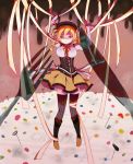  beret blonde_hair boots empty empty_eyes eyes fork forks hachiko_(pixiv988361) hat highres knife mahou_shoujo_madoka_magica puffy_sleeves solo thigh-highs thighhighs tomoe_mami 