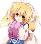  :3 blonde_hair child fang fox_tail from_above hands_in_sleeves hat short_hair solo tail touhou yakumo_ran yellow_eyes young yukiusagi_(paretto) 