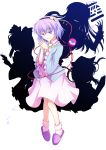  grin hairband hakurei_reimu hands_together heart highres hijiri_byakuren komeiji_satori purple_eyes purple_hair rod_of_remorse scroll shikieiki_yamaxanadu short_hair silhouette slippers smile spell_card steepled_fingers teeth third_eye touhou tri violet_eyes 