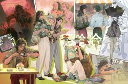  6+boys abs bag belt black_belt black_eyes black_hair black_pants black_shirt black_shoes blush brown_shirt chair character_request chinese_text cigarette closed_mouth collared_shirt commentary_request covered_eyes crowd cup drinking_straw eyewear_on_head faceless faceless_male facial_hair floating_hair food food_in_mouth full-face_blush glasses goatee green_jacket green_shirt grey_hair grocery_bag hand_in_pocket highres holding holding_cup holding_food holding_magazine holding_popsicle holding_spoon holding_umbrella indoors jacket jewelry long_hair looking_at_another magazine_(object) male_focus mature_male melting_popsicle multiple_boys multiple_views mustache necklace noir_(ibaraki) old old_man on_chair open_clothes open_jacket open_mouth orange_jacket outdoors pants paper patterned_clothing plastic_bag popsicle popsicle_in_mouth red_pants red_shoes red_socks round_eyewear sauna shirt shoes shopping_bag short_hair sitting sleeves_rolled_up smile smoking socks spoon steam sunglasses table tinted_eyewear toned toned_male tongue tongue_out topless_male towel towel_around_neck towel_around_waist towel_on_head twilight_of_the_warriors:_walled_in umbrella white_jacket white_pants white_shirt window 