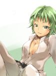  breasts cleavage green_eyes green_hair hakka0320 medaka_box nabeshima_nekomi robe short_hair 