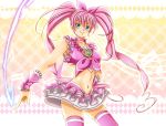  an_mochigusa bad_id blue_eyes bow cure_melody earrings heart houjou_hibiki jewelry long_hair magical_girl midriff navel pink_hair precure skirt smile solo suite_precure thigh-highs thighhighs twintails very_long_hair wrist_cuffs 