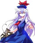  alphes_(style) blue_hair blush breasts closed_eyes damaged eyes_closed hat kamishirasawa_keine long_hair parody scroll silver_hair solo style_parody tears tokin_hat touhou yetworldview_kaze 
