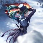  bnahabra_(armor) capcom fire green_hair hat heus_(nuntarou) highres magic monster_hunter monster_hunter_portable_3rd nuntarou snow twintails 