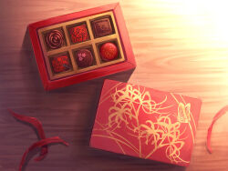 box box_of_chocolates chocolate commentary_request dobu_jelly flower highres no_humans petals red_petals spider_lily wuthering_waves 
