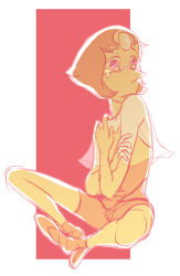  1girl crying crying_with_eyes_open dress forehead_jewel full_body gem gem_(steven_universe) homeworld_gem_uniform looking_to_the_side non-web_source pearl_(gemstone) pearl_(original_form)_(steven_universe) pearl_(steven_universe) pointy_nose ray_geiger short_hair simple_background sitting solo steven_universe tears 
