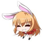  blush bunny_ears charlotte_e_yeager chibi closed_eyes eyes_closed grin hajime_(kinyou_club) long_hair orange_hair simple_background smile solo standing strike_witches 
