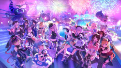  6+girls ;d absurdres aerial_fireworks airani_iofifteen alternate_costume android animal_ear_hairband animal_ears apron artist_request asymmetrical_horns asymmetrical_legwear balloon baseball_cap beret black_hair black_shoes blonde_hair blue_hair body_fur braid breasts brown_hair cat_ear_hairband cat_ears cat_girl cat_tail character_balloon closed_eyes clothing_cutout colored_inner_hair company_name cone_hair_bun demon_girl double_bun dress eyewear_on_headwear fake_animal_ears feather-trimmed_jacket fireworks fox_ears fox_girl fox_tail frilled_dress frills gloves glowstick grey_hair hair_bun hairband hat highres holding holding_glowstick holding_ice_cream_cone hololive hololive_dreams hololive_english hololive_indonesia horns huge_horns ice_cream_cone jacket japanese_clothes katana kazama_iroha la+_darknesss lion_ears lion_girl lion_tail long_hair maid_apron maid_headdress midriff mismatched_legwear multicolored_hair multiple_girls nekomata_okayu nerissa_ravencroft night official_art one_eye_closed one_side_up open_clothes open_jacket ouro_kronii outdoors pants partially_fingerless_gloves peaked_cap pink_hair ponytail purple_hair rabbit_ears rabbit_girl roboco-san second-party_source shiori_novella shirakami_fubuki shirt shishiro_botan shoes short_hair sidelocks smile split-color_hair standing sword sword_on_back tail tokoyami_towa twin_braids twintails udin_(kureiji_ollie) uneven_horns usada_pekora vestia_zeta virtual_youtuber weapon weapon_on_back white_dress white_hair yuzuki_choco 