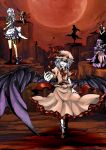  bat_wings blonde_hair book canyon cirno evil_grin evil_smile flandre_scarlet full_moon glowing glowing_eyes grin hat hidden_eyes highres hong_meiling izayoi_sakuya knife koakuma laevatein large_wings maid maid_headdress moon open_mouth outstretched_arm patchouli_knowledge purple_hair red_moon remilia_scarlet rumia shadow smile the_embodiment_of_scarlet_devil touhou weapon wings yagimiwa youkai 