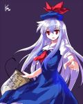  alphes_(style) blue_hair blush breasts hat kamishirasawa_keine long_hair parody red_eyes scroll silver_hair simple_background solo style_parody tokin_hat touhou yetworldview_kaze 