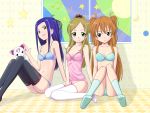  3girls blue_bra blue_eyes blue_panties blush bra brown_hair camisole cat cat_ears cat_tail frown green_eyes grin hair_ornament hair_ribbon hammy highres houjou_hibiki hummy_(suite_precure) kurokawa_ellen lingerie long_hair minamino_kanade moon multiple_girls navel nohma_sohma orange_hair panties polka_dot_bra polka_dot_panties ponytail precure purple_hair ribbon siren_(suite_precure) sitting smile socks star suite_precure tail thigh-highs thighhighs twintails two_side_up underwear underwear_only wallpaper wariza yellow_eyes 