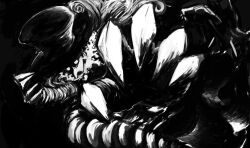  1111llll 1boy breath clawed_hands cloak commentary_request curly_hair glowing glowing_eyes greyscale hat hat_tip kuro_hakubutsukan_springald long_hair looking_at_viewer monochrome no_pupils partial_commentary pointy_nose solo spring-heeled_jack_(kuro_hakubutsukan_springald) spring_(object) top_hat white_eyes 