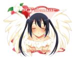  black_hair closed_eyes dress eyes_closed flower heart incoming_kiss k-on! long_hair nakano_azusa rose twintails valentine white_rose wings 