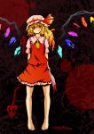  alternate_wings ascot bad_id barefoot blonde_hair blood doseisan_(dosei-san) fang feet flandre_scarlet hat highres laevatein red_eyes severed_limb side_ponytail smirk solo standing the_embodiment_of_scarlet_devil touhou wings 