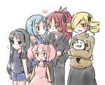  aotori blonde_hair blue_hair blush_stickers casual charlotte_(madoka_magica) dress drill_hair family formal good_end kaname_madoka long_hair mahou_shoujo_madoka_magica miki_sayaka multiple_girls pink_hair ponytail red_eyes red_hair redhead sakura_kyouko short_hair shorts sweater t-shirt tomoe_mami twintails yellow_eyes young 