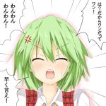  anger_vein ascot blush closed_eyes efe eyes_closed face fang green_hair kazami_yuuka open_mouth plaid plaid_vest portrait solo sweatdrop touhou translated translation_request youkai 