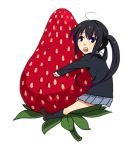  blue_eyes food fruit gime hug k-on! long_hair nakano_azusa oversized_object school_uniform strawberry twintails 