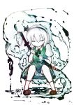  bad_id flower hairband katana konpaku_youmu konpaku_youmu_(ghost) koohee scabbard sheath sibanoue silver_hair sitting solo sword touhou weapon white_hair 