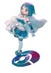  bad_id bare_shoulders blue_eyes blue_hair cape gloves magical_girl mahou_shoujo_madoka_magica miki_sayaka open_mouth short_hair simple_background solo standing_on_one_leg thigh-highs thighhighs tomatika zettai_ryouiki 